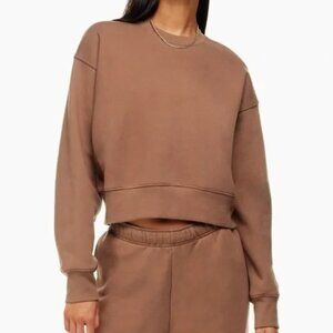 Aritzia TNA Sweatfleece Cozy Fleece Cropped Crewneck in Teddy Brown